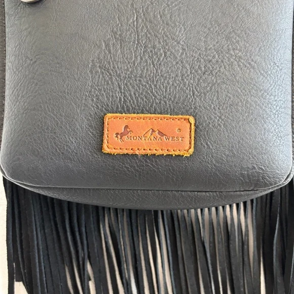 Montana West black leather Fringe Mariposa silver turquoise cross body bag purse - Picture 13 of 16